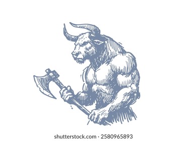 Minotaur hand drawn sketch vector