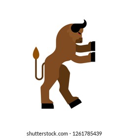Minotaur Heraldic animal. Man with bull head. Fantastic Beast. Monster for coat of arms. Heraldry design element.