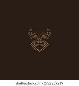 Logotipo de arte de línea de minotauro que representa la fuerza, el mito y el poder feroz.