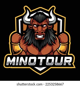 Minotaur mascot logo design. Angry minotaur vector illustration.