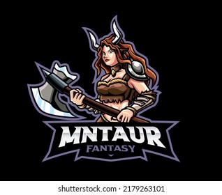 Minotaur mascot logo design. Female minotaur vector illustration. Logo illustration for mascot or symbol and identity, emblem sports or e-sports gaming team