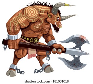 Minotaur over white background. No transparency and gradients used.