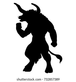 Minotaur silhouette ancient mythology fantasy. Vector illustration.