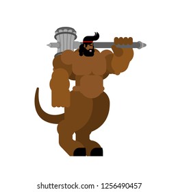 Minotaur strong. Powerful half human half bull. Mythical Monster with weapons