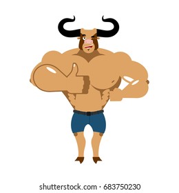 Minotaur Thumb up shows well. Ancient Greek Mythical beast. Monster with bull head
