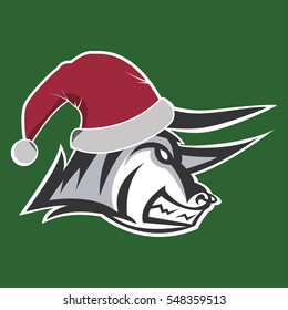 Minotauro's head mascot in santa claus hat 
