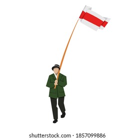 Minsk 2020. A woman with a white red and white flag. Symbol of the Belarusian protest.