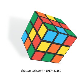   Minsk, Belarus,  4 February  2018 .  Editorial vector  illustration.  Rubik's Cube is a 3D combination puzzle invented in 1974 by Hungarian sculptor and professor of architecture Erno Rubik 