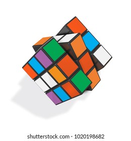  Minsk, Belarus, 8 February 2018 . Editorial vector illustration. Rubik s Cube is a 3D combination puzzle invented in 1974 by Hungarian sculptor and professor of architecture Erno Rubik
