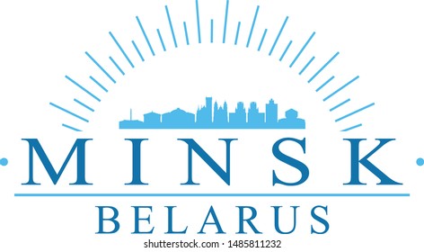 Minsk Belarus City. Banner Design. City Skyline. Silhouette Vector. Famous Monuments.