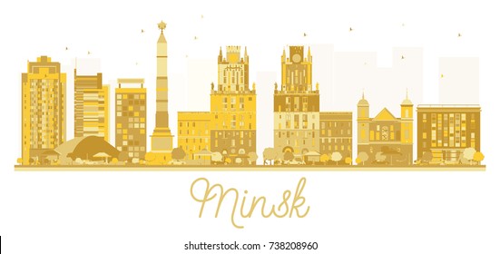 Minsk Belarus City skyline golden silhouette. Vector illustration. Business travel concept. Minsk Cityscape with landmarks.