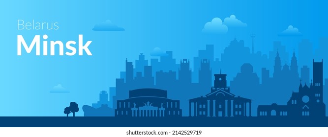 Minsk, Belarus famous city blue banner. 