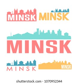 Minsk Belarus Flat Icon Skyline Vector Silhouette Design Set