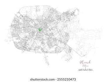 Minsk Belarus,detail Streets Roads Map with location pin, illustration vector element image 