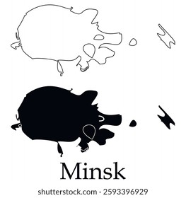 Minsk city map with black border outline vector