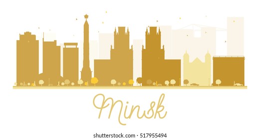 Minsk City skyline golden silhouette. Vector illustration. Simple flat concept for tourism presentation, banner, placard or web site. Business travel concept. Cityscape with landmarks