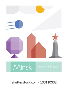 Minsk - Heart of Europe poster design. Minsk - capital city of Republic of Belarus, in the heart of Europe.