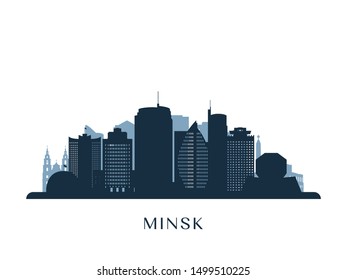 Minsk skyline, monochrome silhouette. Vector illustration.