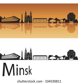 Minsk skyline in orange background in editable vector file