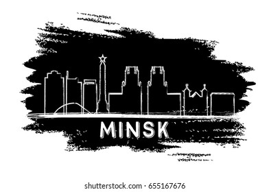 Minsk Skyline Silhouette. Hand Drawn Sketch. Vector Illustration. Business Travel and Tourism Concept with Modern Architecture. Image for Presentation Banner Placard and Web Site.