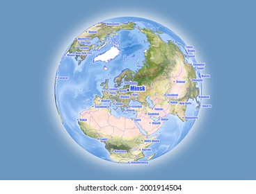 Minsk-Belarus is shown on vector globe map. The map shows Minsk-Belarus 's location in the world.