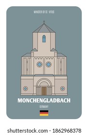 Minster of St. Vitus in Monchengladbach, Germany. Architectural symbols of European cities. Colorful vector 