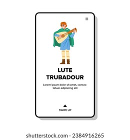 minstrel lute trubadour vector. troubadour music, instrument ancient, musical renaissance minstrel lute trubadour web flat cartoon illustration