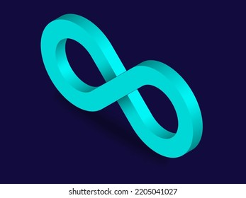 Símbolo de infinito 3D en fondo azul oscuro. Diseño de Logotipo de Vector sin fin. Concepto de infinito para el diseño de tu sitio web, logotipo, aplicación, interfaz de usuario. EPS10.