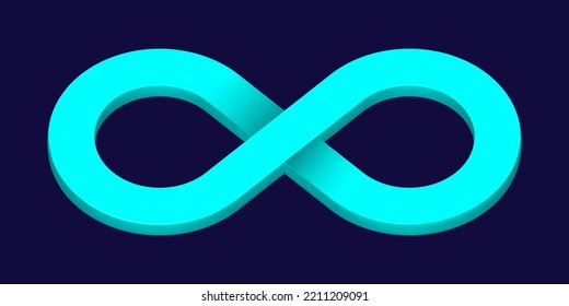 Símbolo de infinito 3D en fondo azul oscuro. Diseño de Logotipo de Vector sin fin. Concepto de infinito para el diseño de tu sitio web, logotipo, aplicación, interfaz de usuario. EPS10.