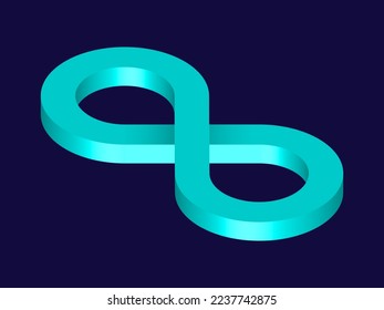 Mint 3D Infinity Symbol on Dark Blue  Background. Endless Vector Logo Design. Concept of infinity for your web site design, logo, app, UI. EPS10.