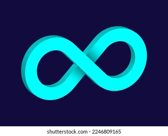 Símbolo de infinito 3D en fondo azul oscuro. Diseño de Logotipo de Vector sin fin. Concepto de infinito para el diseño de tu sitio web, logotipo, aplicación, interfaz de usuario. EPS10.