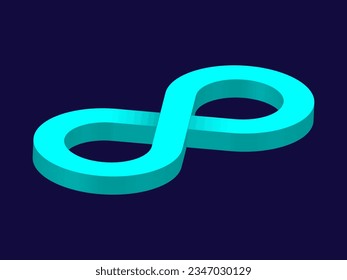 Mint 3D Infinity Symbol on Dark Blue  Background. Endless Vector Logo Design. Concept of infinity for your web site design, logo, app, UI. EPS10.