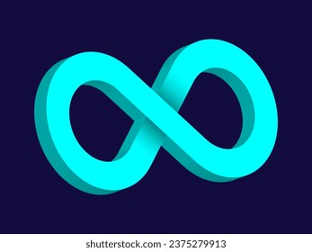 Mint 3D Infinity Symbol on Dark Blue  Background. Endless Vector Logo Design. Concept of infinity for your web site design, logo, app, UI. EPS10.