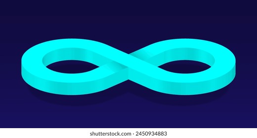 Mint 3D Infinity Symbol on Dark Blue  Background. Endless Vector Logo Design. Concept of infinity for your web site design, logo, app, UI. EPS10.