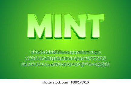 Mint 3d text effect cartoon style with shadow. Full set alphabet. for ads. sticker, title cartoon, and television