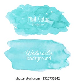 Mint abstract watercolor background. Watercolor element for card. Vector illustration.