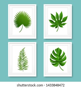 Mint Background With Picture With Leaves, Vector Illustration