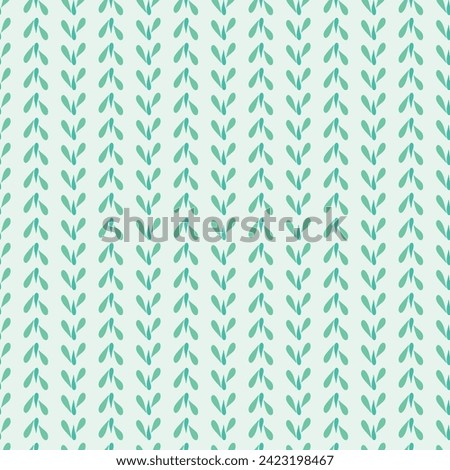 A mint background shows off vertical columns of green leaves made with teardrop shapes creating a repeat vector seamless pattern design.