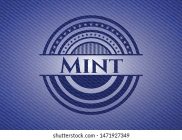 Mint badge with denim background. Vector Illustration. Detailed.