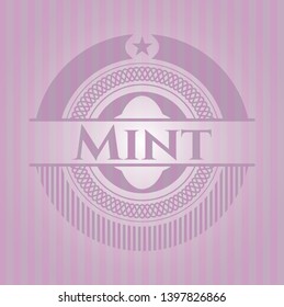 Mint badge with pink background. Vector Illustration. Detailed.