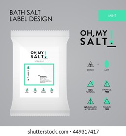 Mint  bath sea salt label vector design. Label template for package. Natural cosmetics brand. Organic cosmetics concept.