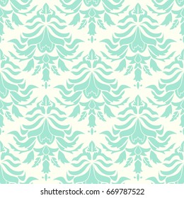 Mint and beige floral damask seamless pattern. Vector illustration.