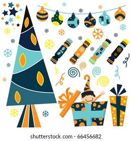 Conjunto de elementos de Navidad azul de punto