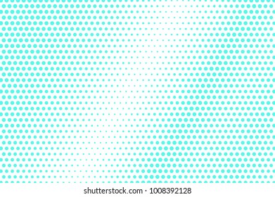 Mint blue dotted halftone. Half tone vector background. Textured dotted gradient. Cold palette futuristic texture. Mint blue ink dot on transparent backdrop. Pop art dotwork. Modern design template