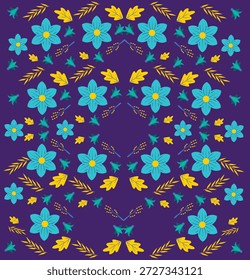 Flor azul menta con patrón floral de hoja amarilla