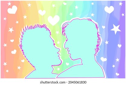 Mint blue gay couple silhouette. LGBTQ couple sign