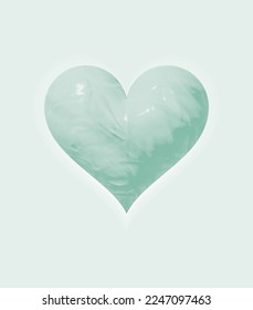 Mint Blue Glossy Heart on a Light Pastel Blue Background. Sweet Valentine's Day Vector Card. Romantic Print ideal for Card, Poster, Wall Art. No text.