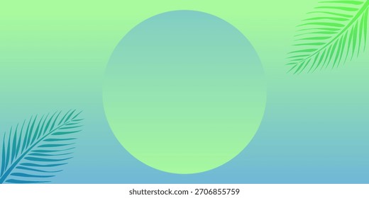 Fondo de gradiente pastel de menta y azul con color suave y liso y elemento de hojas de palma