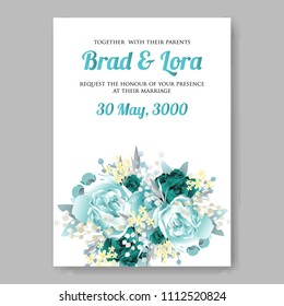 Mint blue Peony spring floral wedding invitation vector background Bridal bouquet