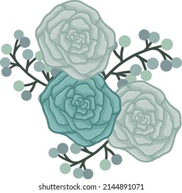 Mint, blue roses. Composition with flowers.